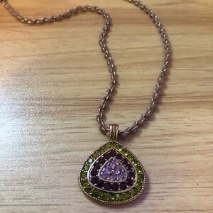 MONET‎ Vintage Pink & Citrine Color Pendant Necklace 16" Woven Chain 2" Extender